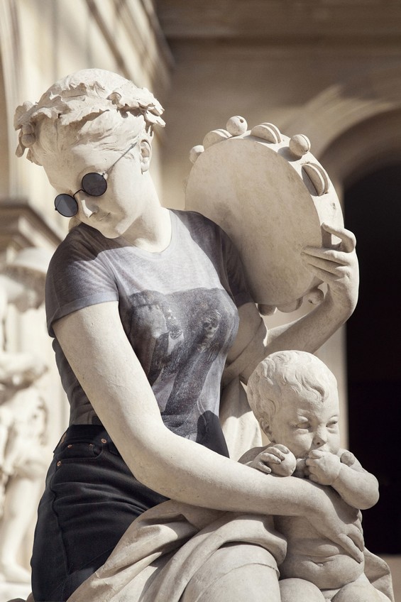 Classical sculptures dressed as hipsters