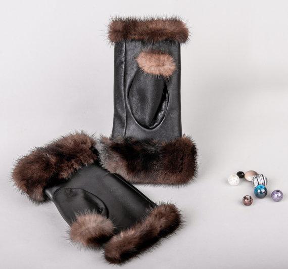 Fur and Leather Fingerless Mittens