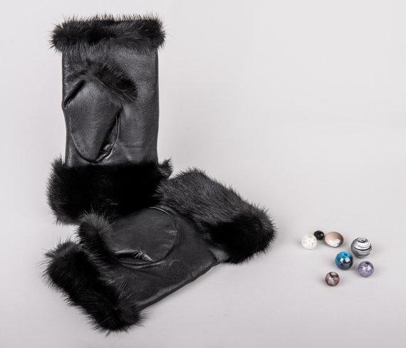 Fur and Leather Fingerless Mittens