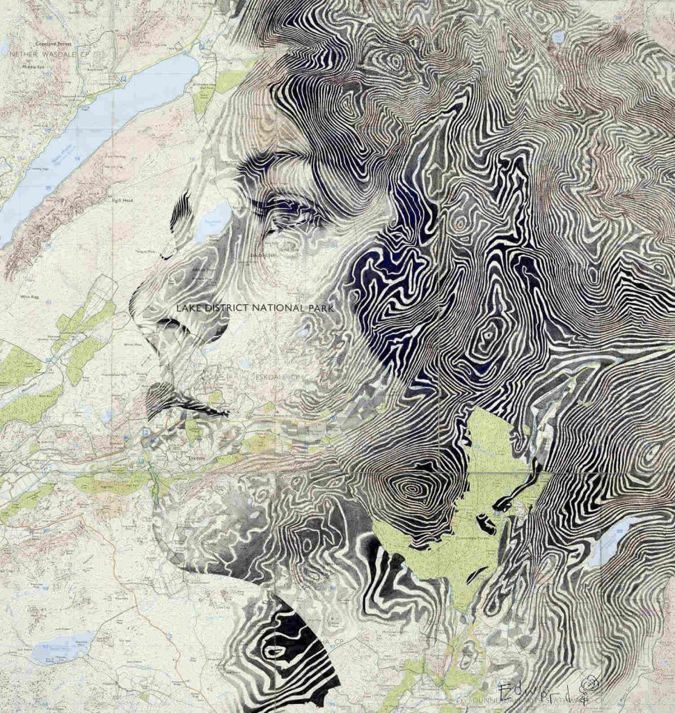 Portraits on the Old Paper Geographical Maps by Ed Fairburn.