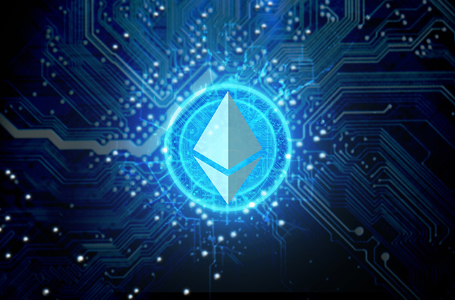Cryptocurrency Hologram And Circuit Board.
