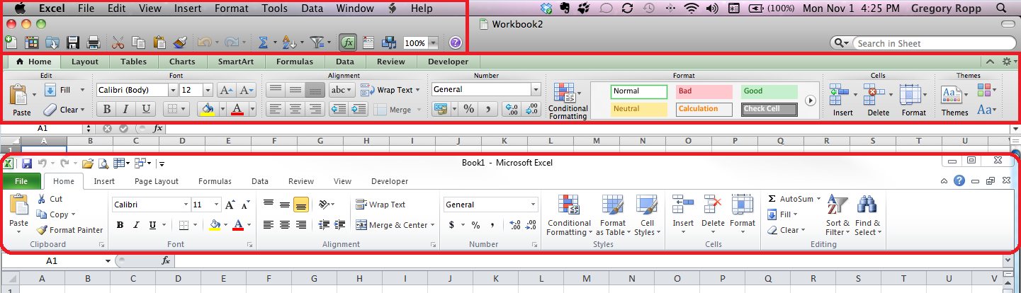 menu ribbon in Excel