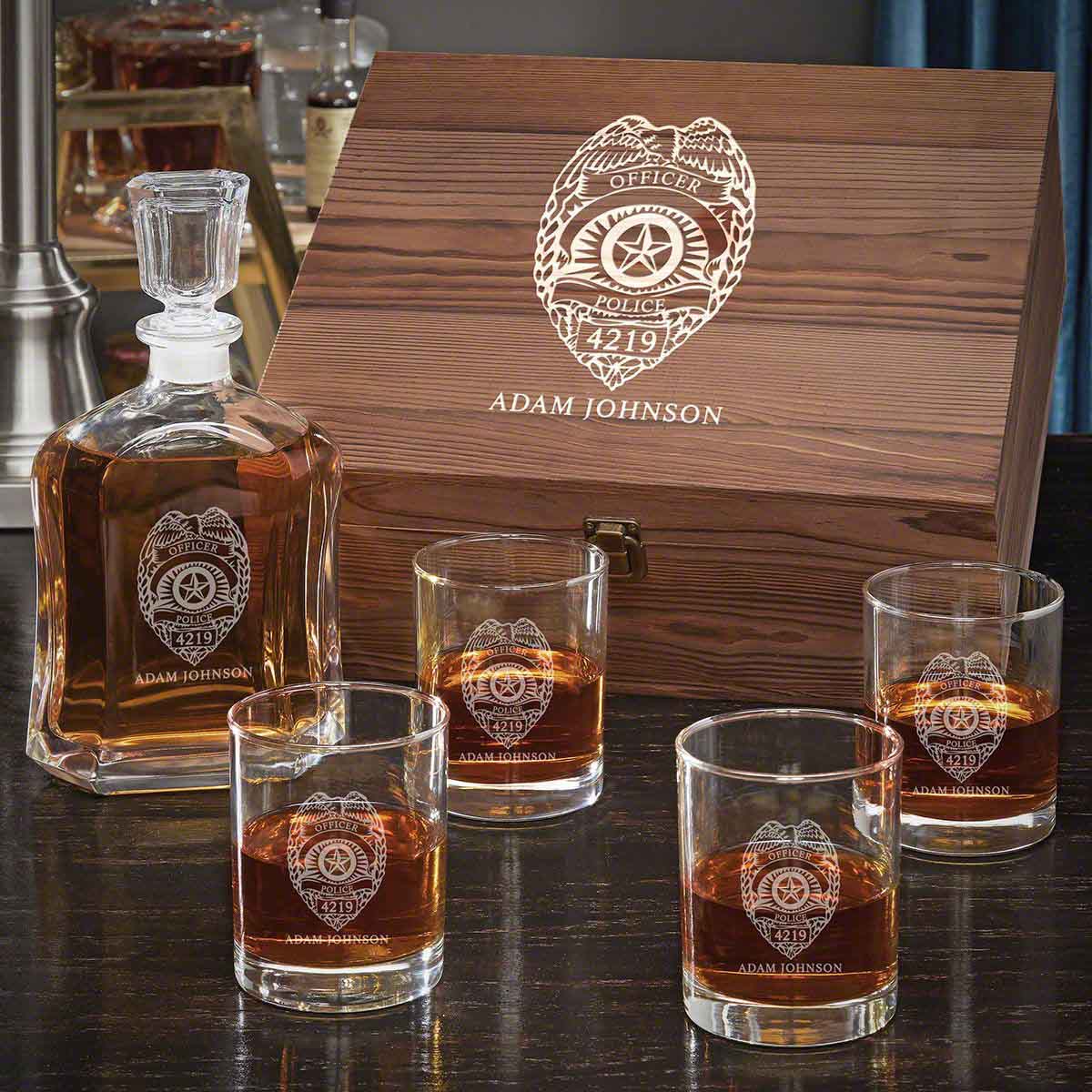 Customized Police Badge Whiskey Set