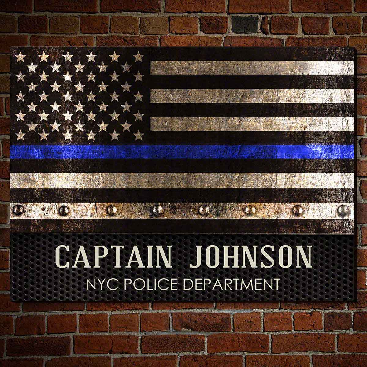 Personalized Thin Blue Line Wooden Sign