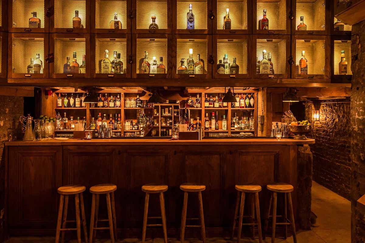 cozy themed bar in basement