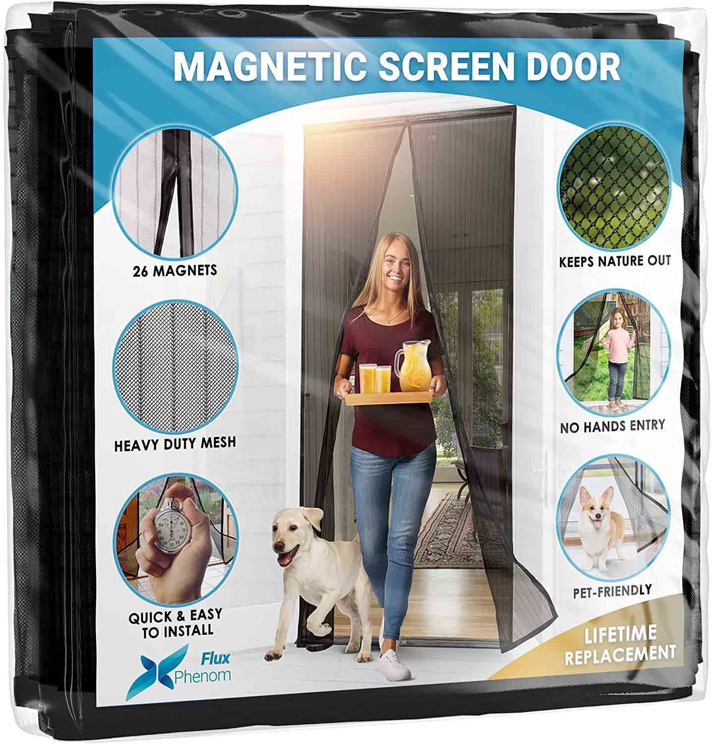  Flux Phenom Magnetic Screen Door - Retractable Mesh with Self Sealing